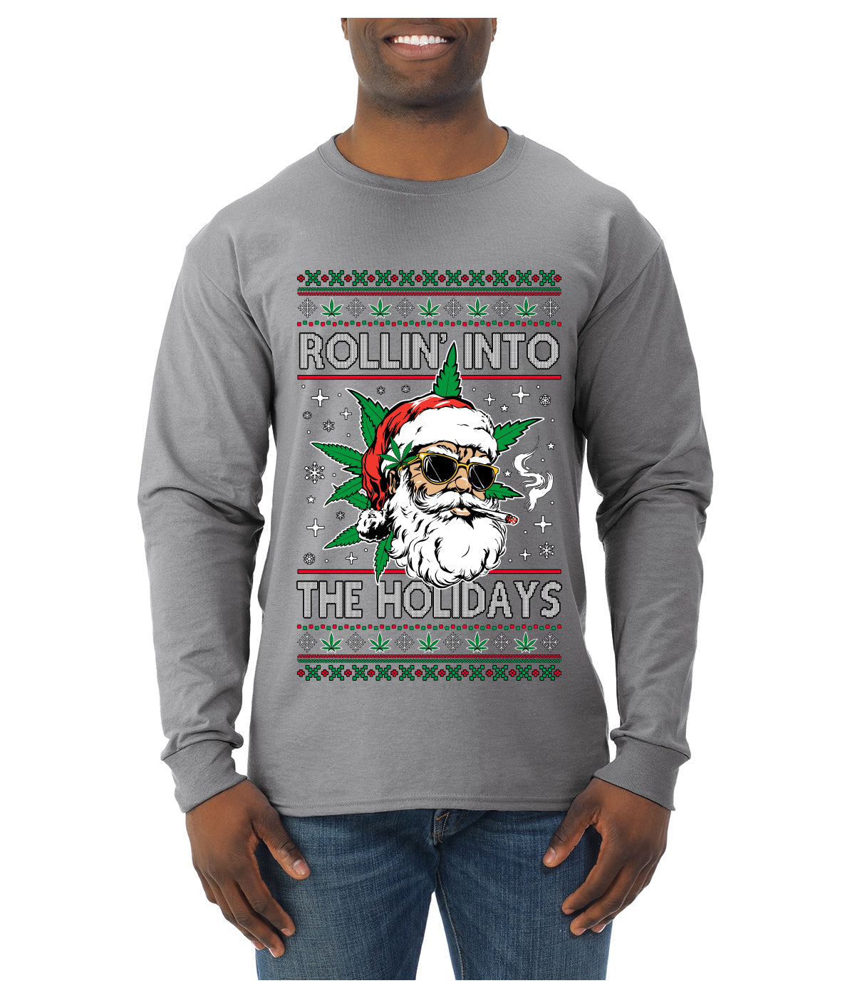 Rollin' Into The Holidays Christmas Sweater, Ugly Christmas Sweater Mens Long Sleeve Shirt