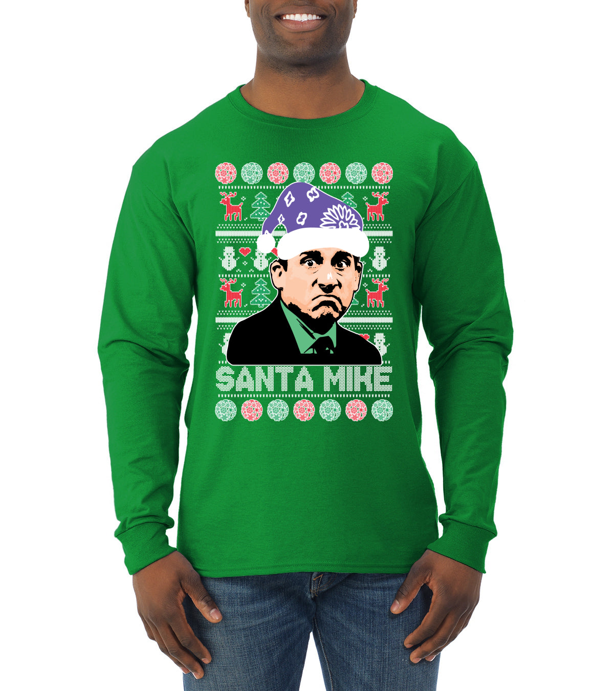 Santa Mike Michael Scott The Office Ugly Christmas Sweater Mens Long Sleeve Shirt