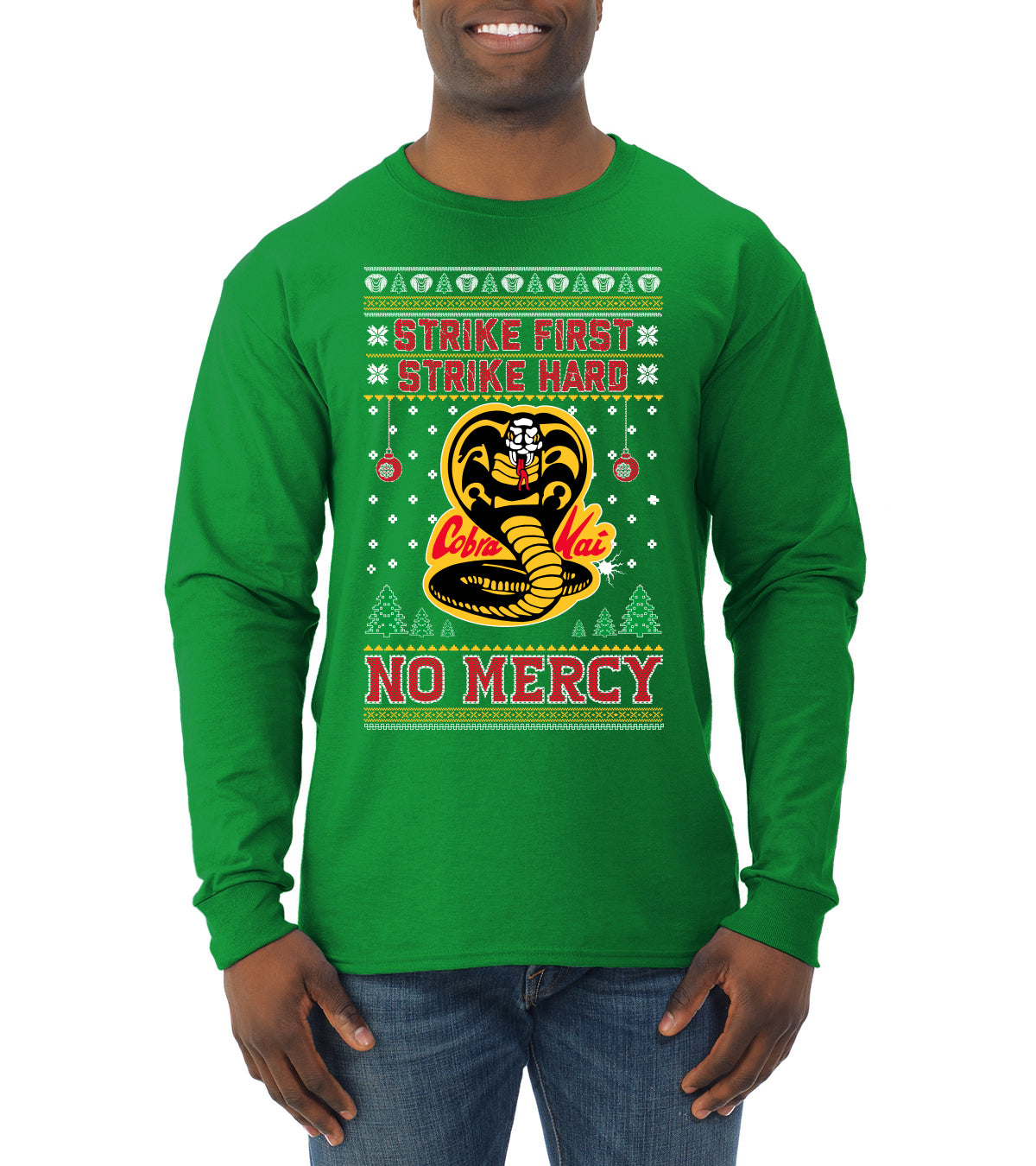 Strike First Strike Hard No Mercy Xmas Ugly Christmas Sweater Mens Long Sleeve Shirt