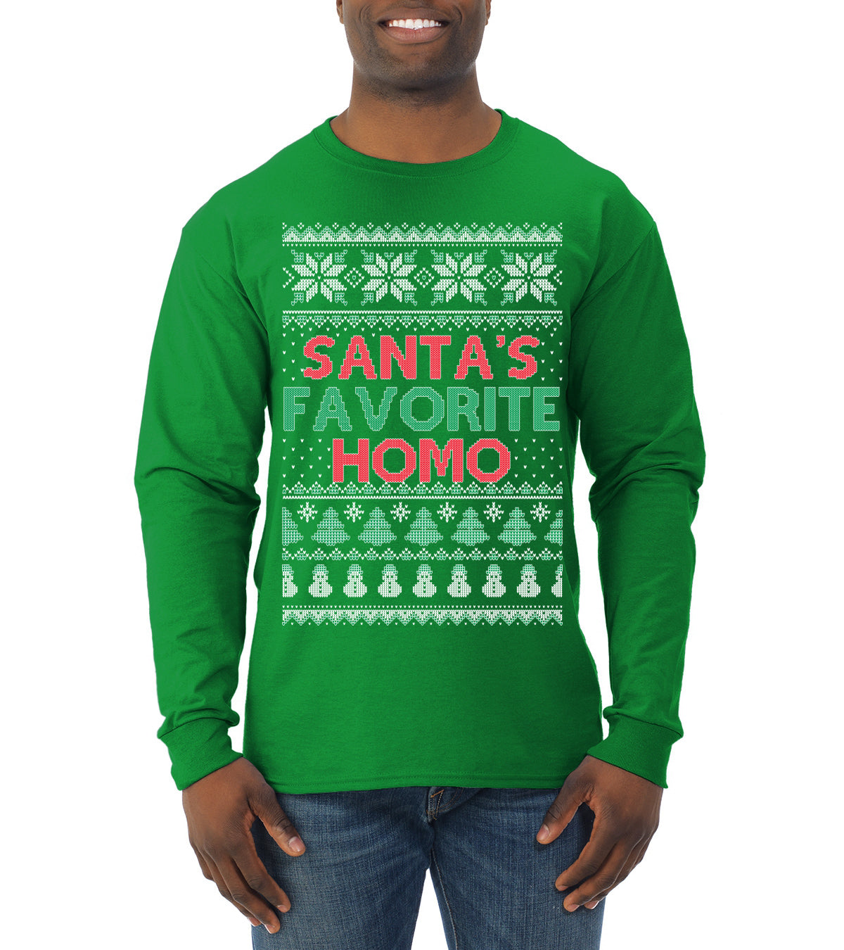 Santa's Favorite Homo Ugly Christmas Sweater Mens Long Sleeve Shirt