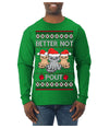 Better Not Pout, Cute Sad Santa Cats | Funny Ugly Christmas Sweater Mens Long Sleeve Shirt