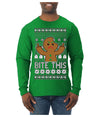 Bite This, Funny Gingerbread Cookie Offensive Inappropriate Middle Finger, F U Ginger Bread Dirty Novelty Xmas Ugly Christmas Sweater Mens Long Sleeve Shirt