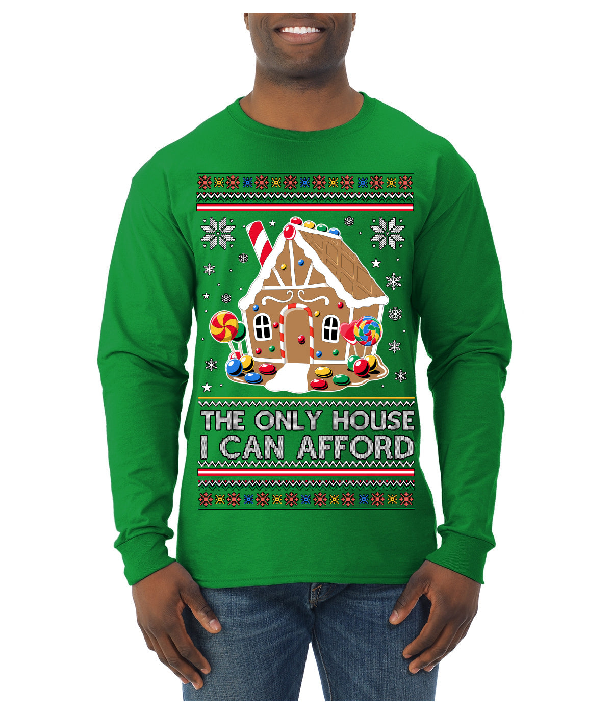 The Only House I Can Afford Funny Millennial Meme Ugly Christmas Sweater Mens Long Sleeve Shirt