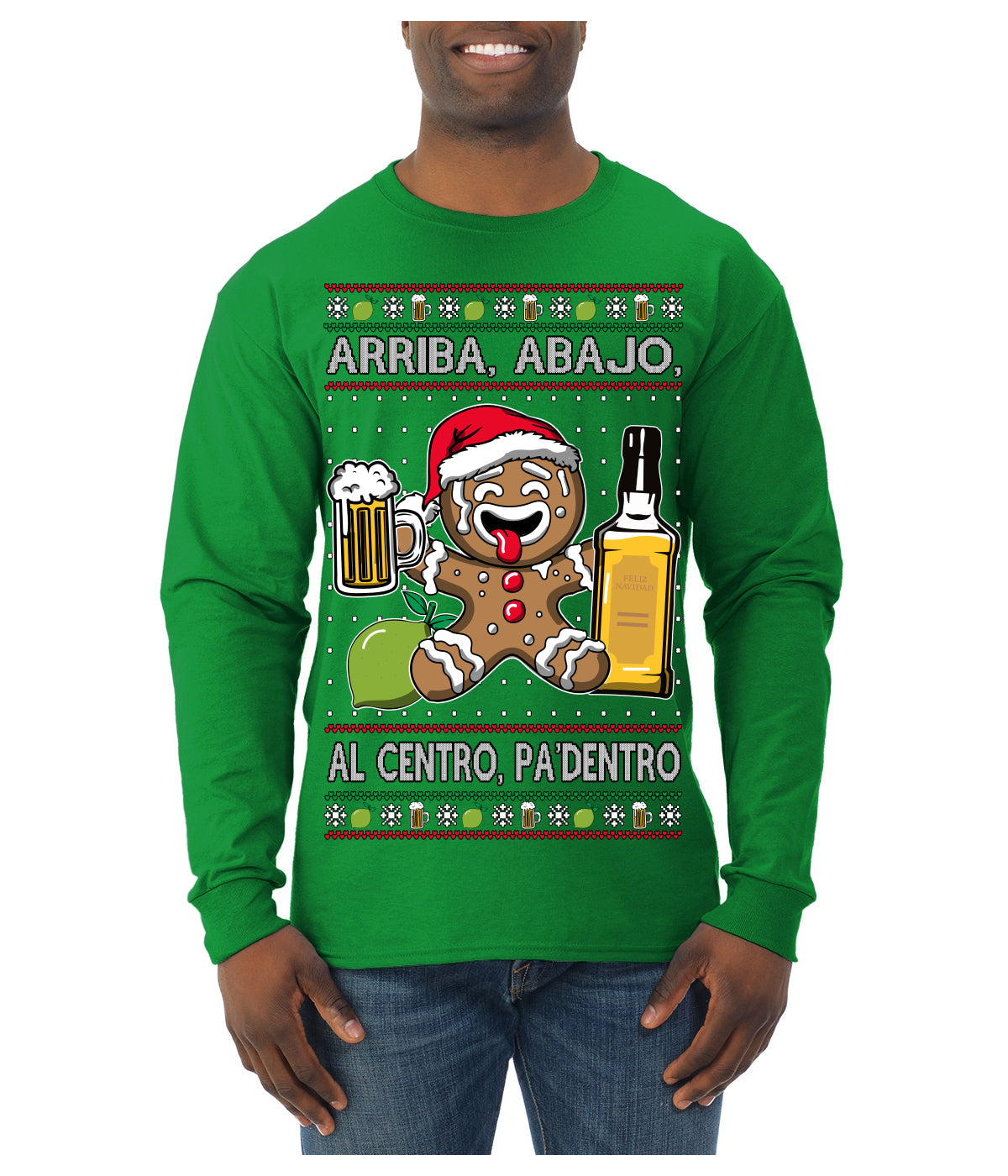 Arriba Abajo Al Centro Pa'Dentro Cheers to Health Salud Ugly Christmas Sweater Mens Long Sleeve Shirt