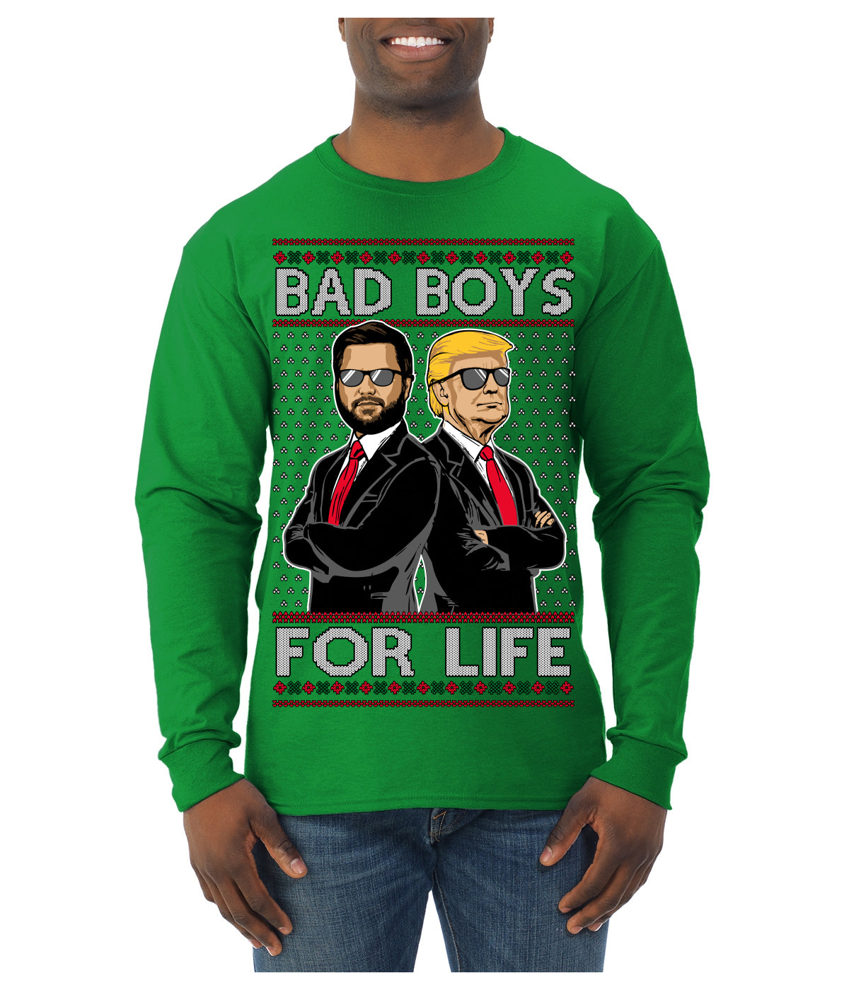 Bad Boys for Life Donald Trump JD Vance Funny 90s Movie Ugly Christmas Sweater Mens Long Sleeve Shirt