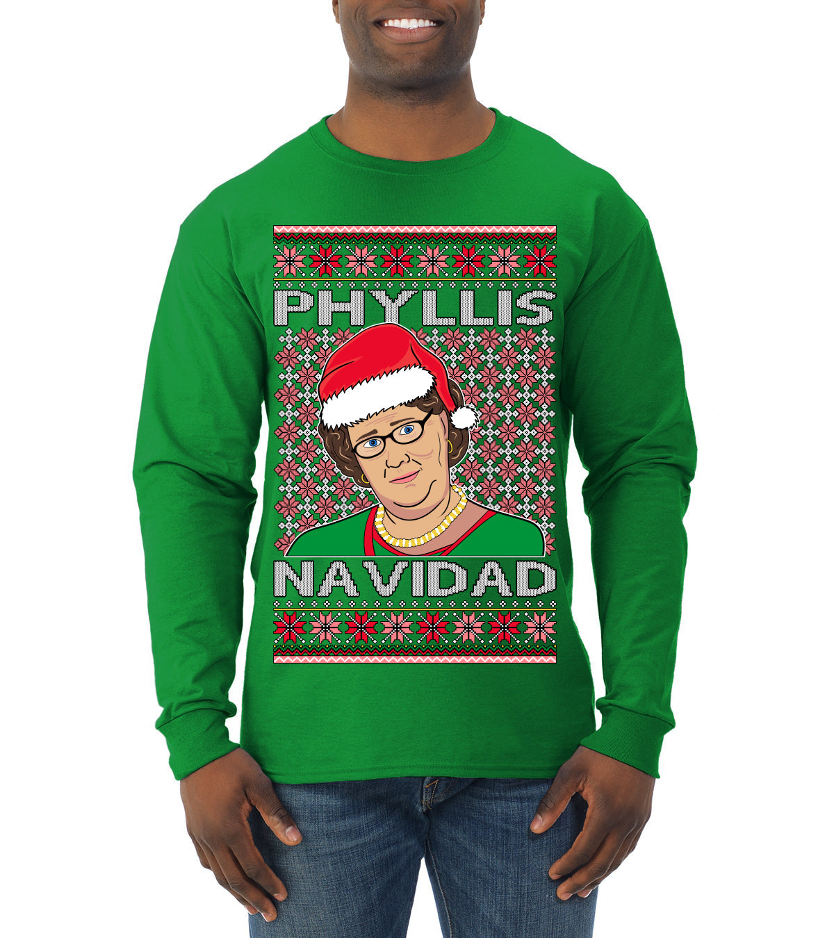 Office Phyllis Navidad Happy Holiday Ugly Christmas Sweater Mens Long Sleeve Shirt