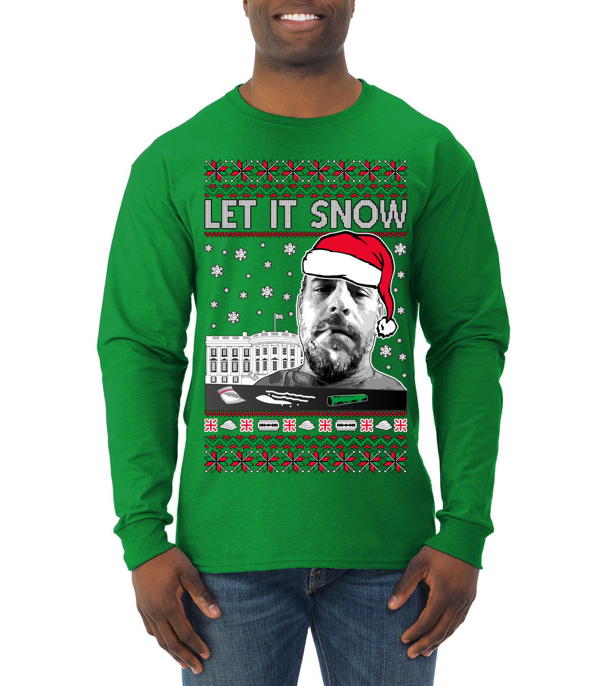 Hunter Let It Snow Biden Ugly Christmas Sweater Mens Long Sleeve Shirt
