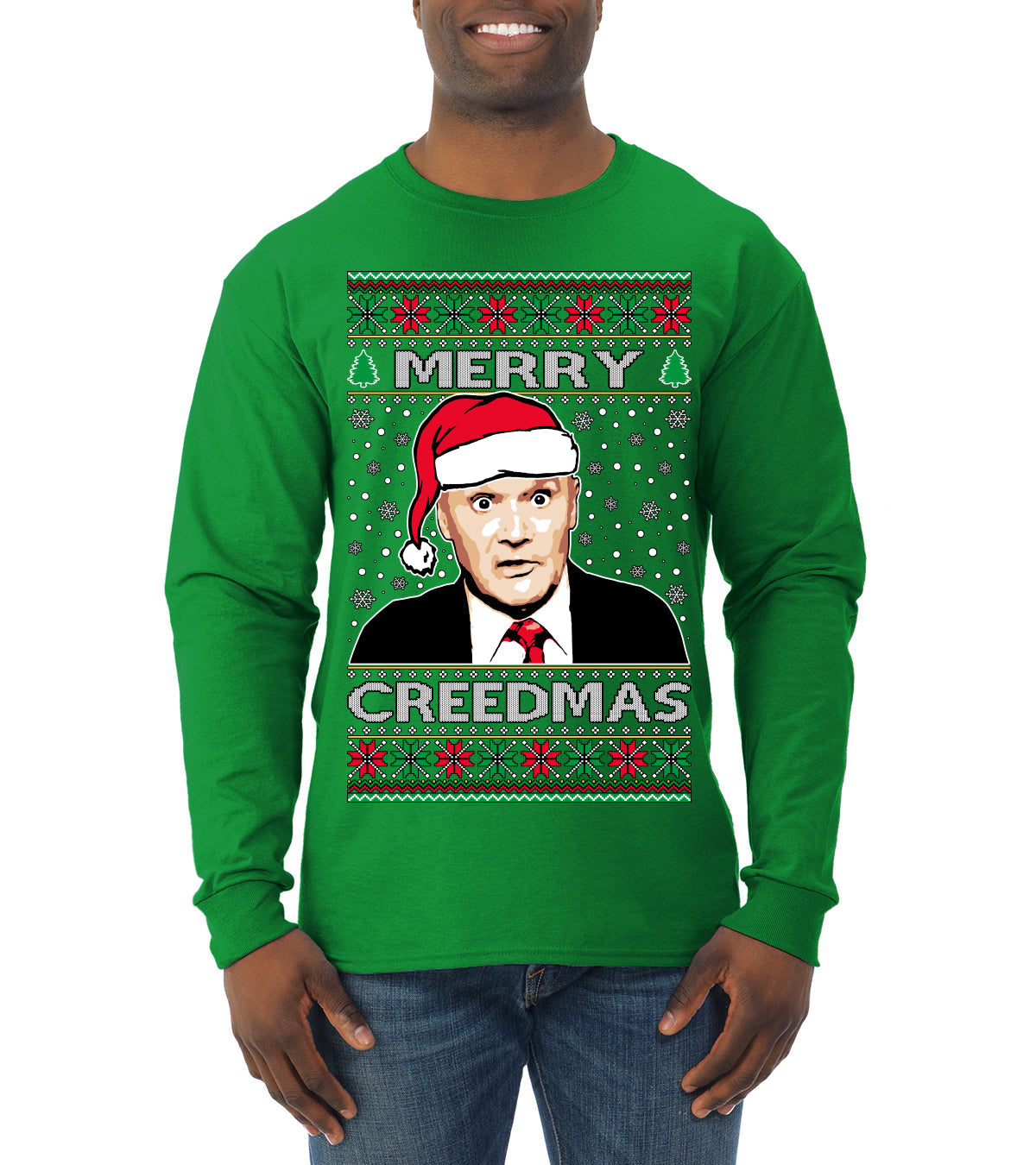 Merry Creedmas Office Humor TV  Ugly Christmas Sweater Mens Long Sleeve Shirt