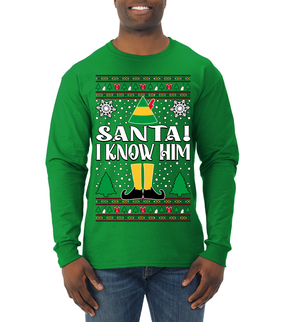 Santa! I Know Him Christmas Movie Quote  Ugly Christmas Sweater Mens Long Sleeve Shirt