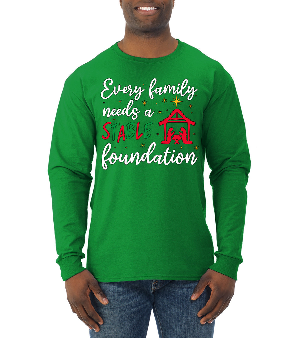 Every Family Needs a Stable Foundation Christmas Mens Long Sleeve Shirt