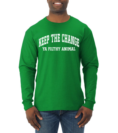 Vintage Movie Quote Keep The Change Filthy Animal Christmas Mens Long Sleeve Shirt