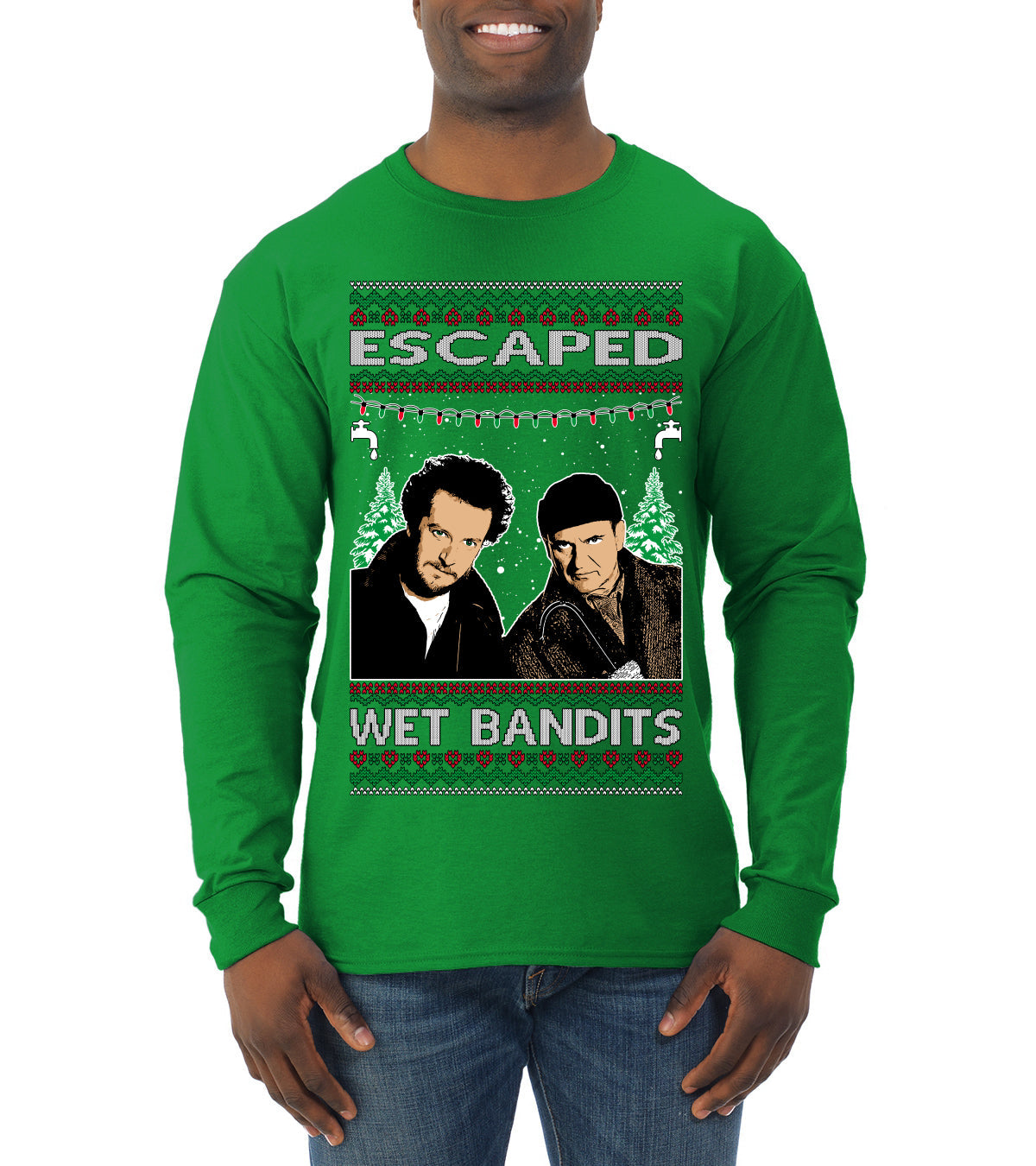 Escaped Bandits Classic Home Holiday Movie Ugly Christmas Sweater Mens Long Sleeve Shirt