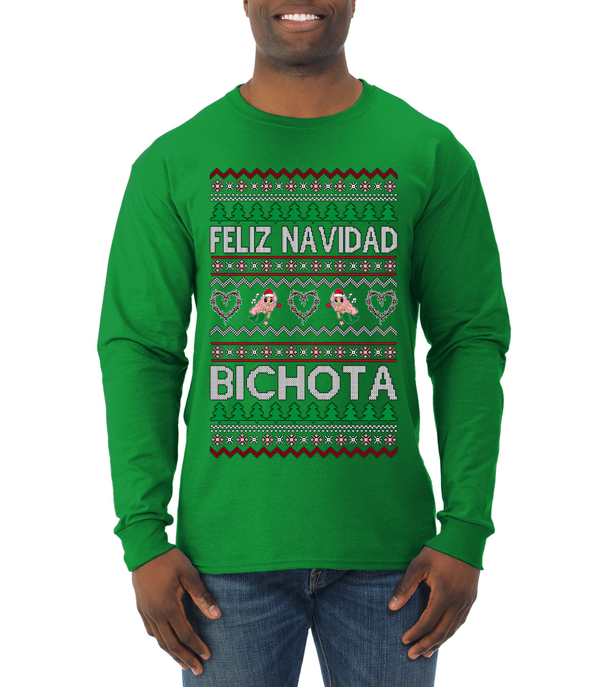Feliz Navidad Bichota Ugly Christmas Sweater Mens Long Sleeve Shirt