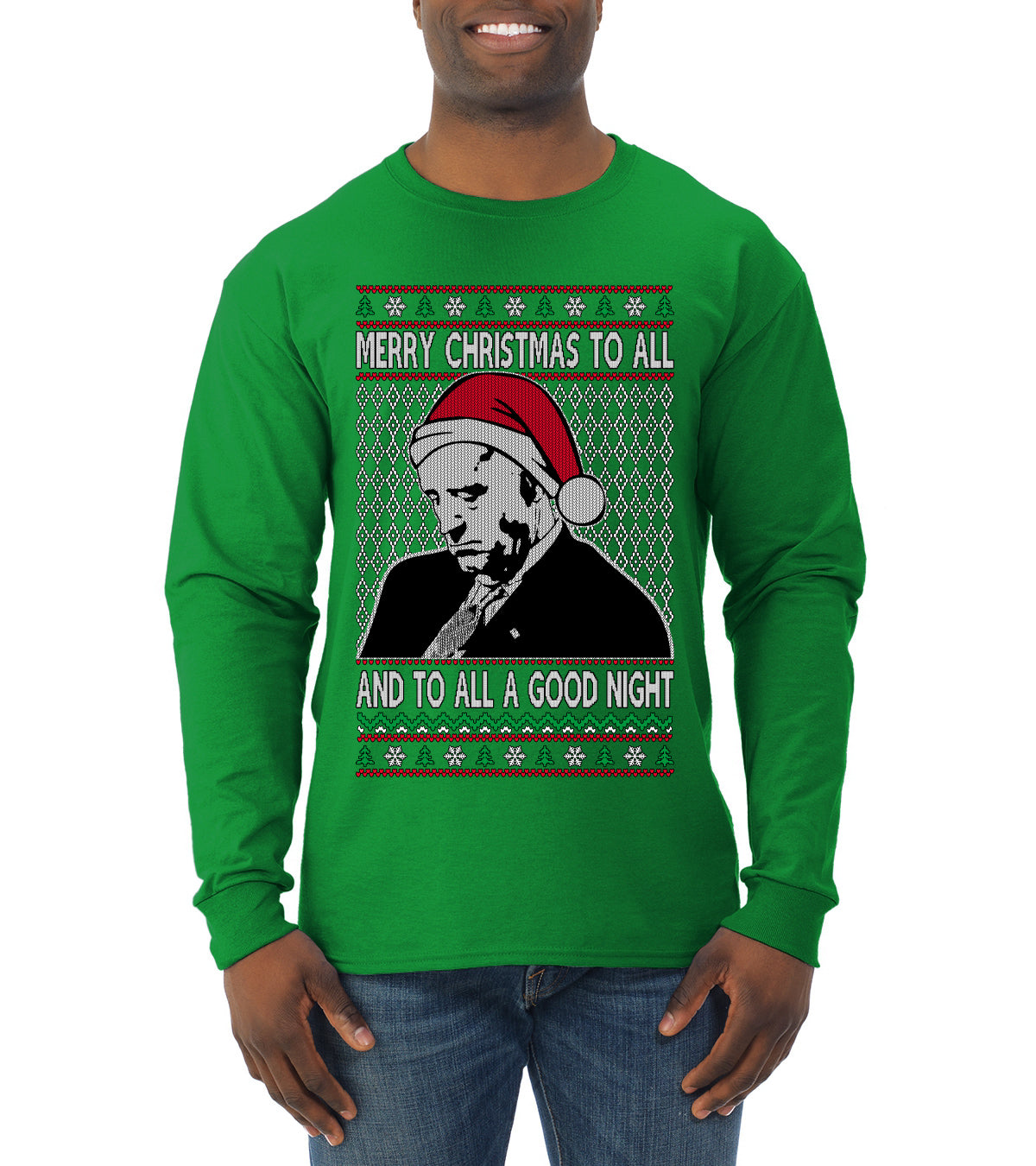 Sleepy Joe Merry Xmas To All And All A Good Night Ugly Christmas Sweater Mens Long Sleeve Shirt
