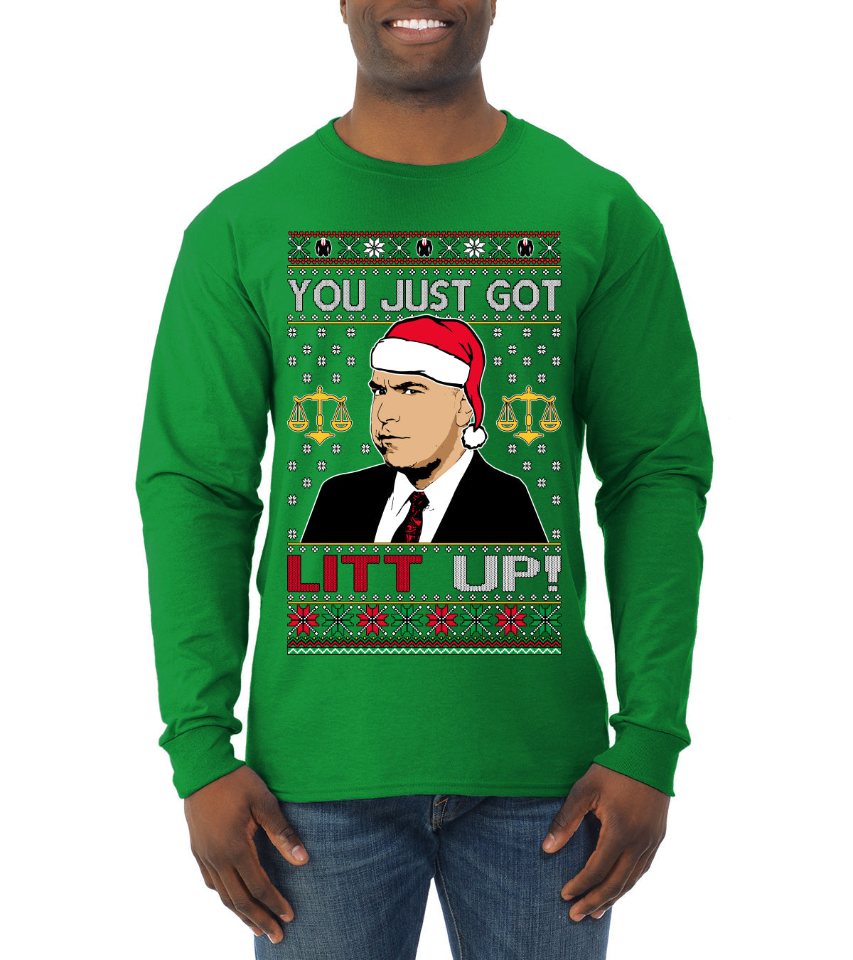 Just Got Litt Up Louis Tv Show Parody Ugly Christmas Sweater Mens Long Sleeve Shirt