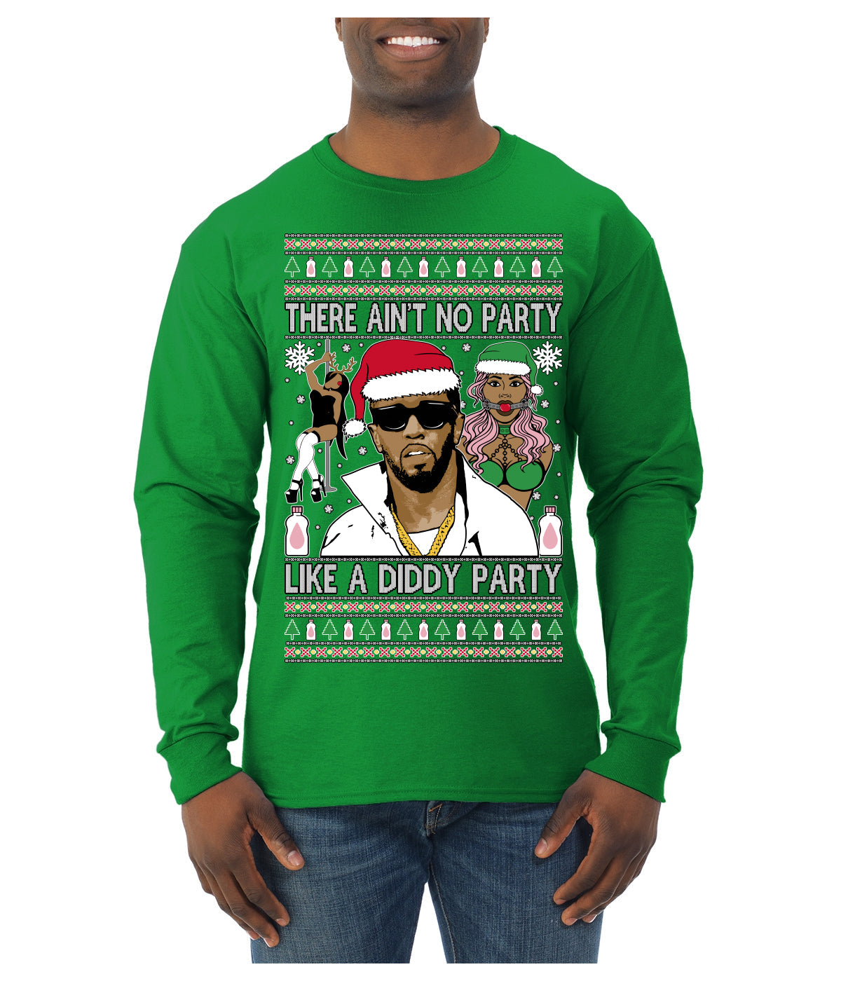 There Ain't No Party Like a Diddy Party Viral Music Meme Ugly Christmas Sweater Mens Long Sleeve Shirt
