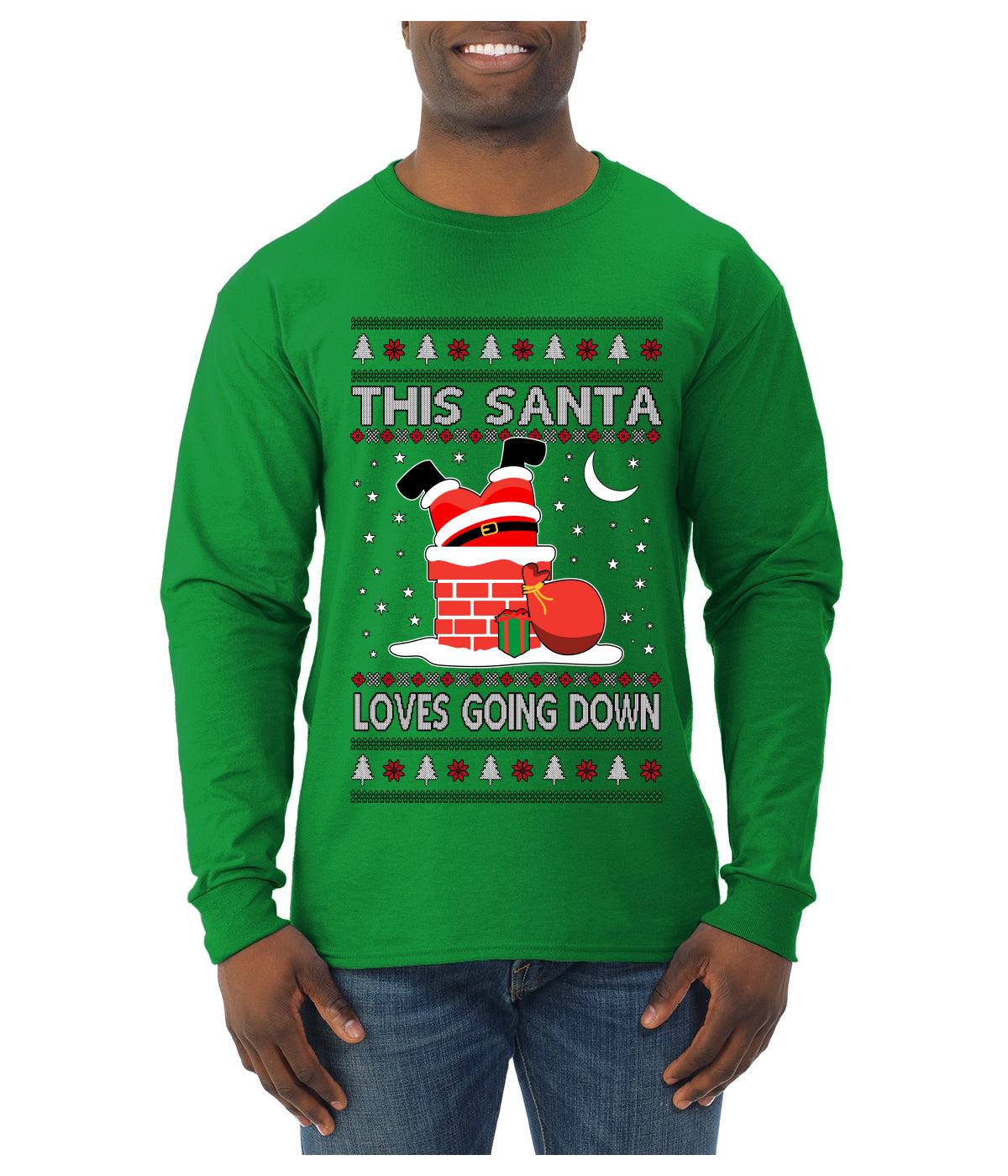 This Santa Loves going down, Funny dirty Humor, Ugly Christmas Sweater Mens Long Sleeve Shirt
