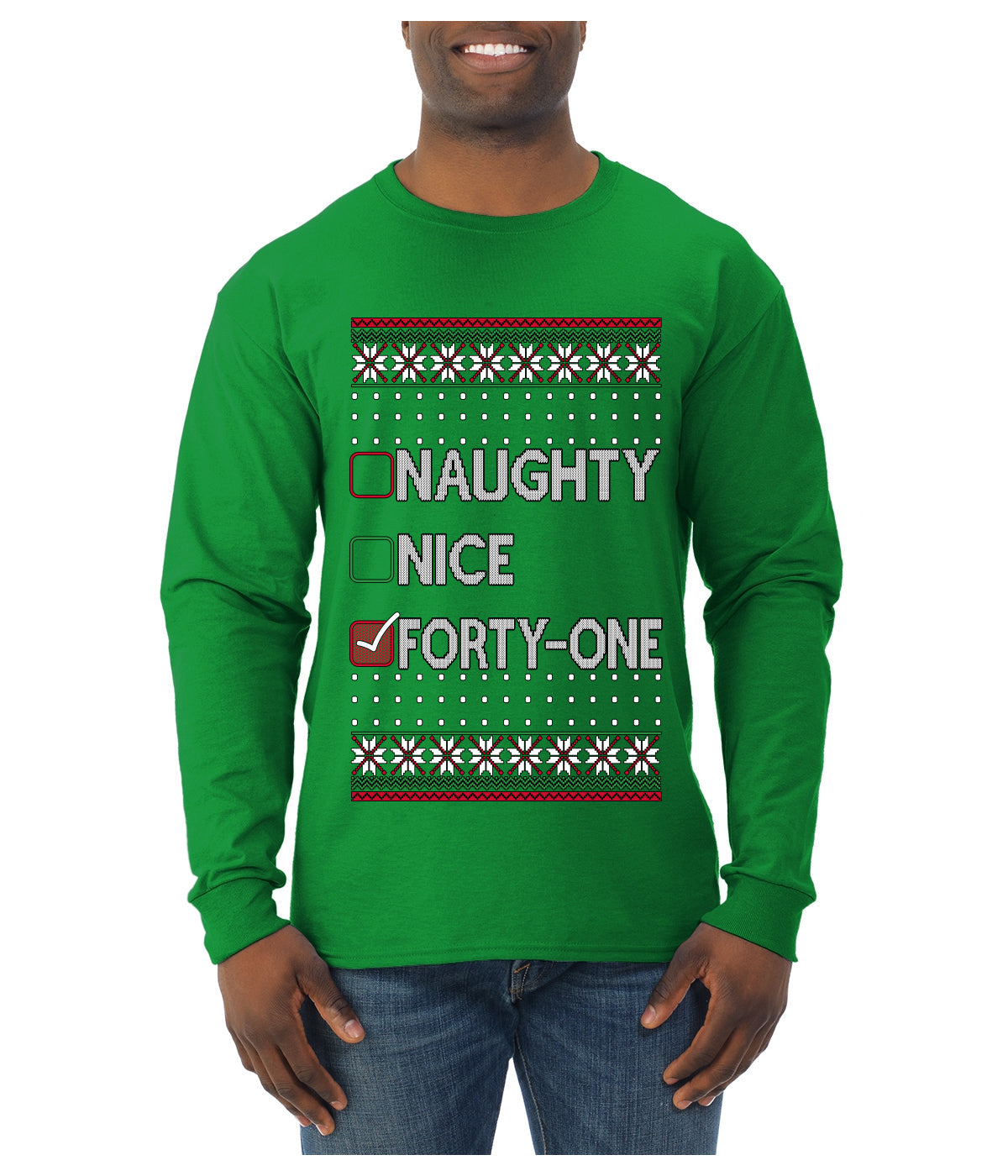 Naughty Nice 41, Simple List, Ugly Christmas Unisex Sweater, Funny Meme, Ugly Christmas Sweater Mens Long Sleeve Shirt