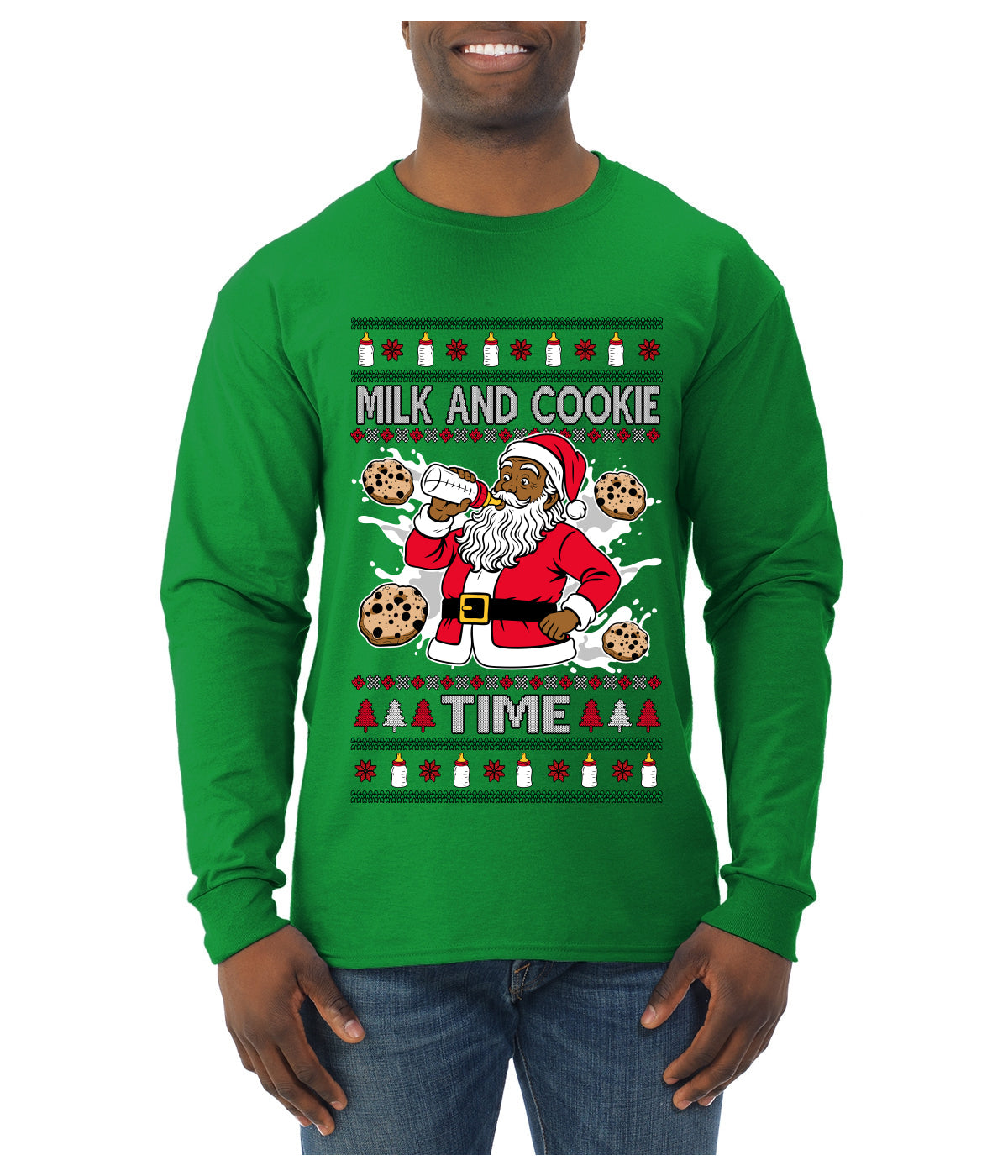 Milk And Cookie Time Christmas Sweater, Ugly Christmas Sweater Mens Long Sleeve Shirt