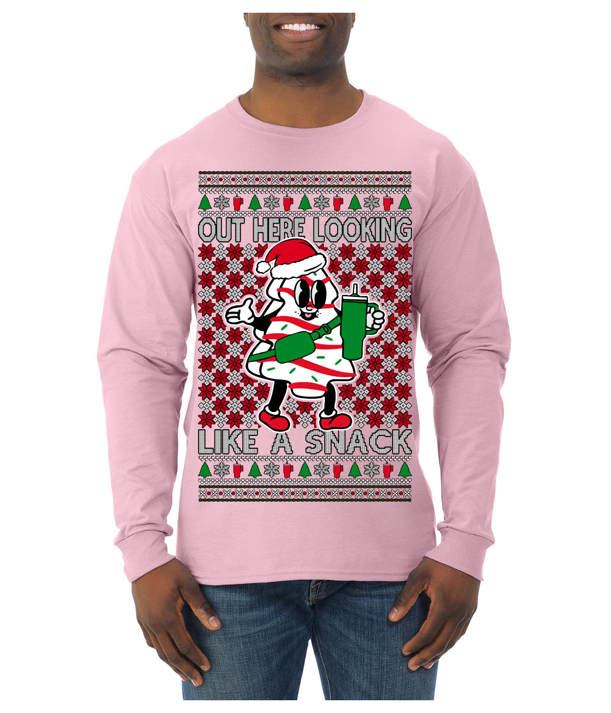 Out Here Looking Like a Snack Funny Cute Christmas Cookie Ugly Christmas Sweater Mens Long Sleeve Shirt