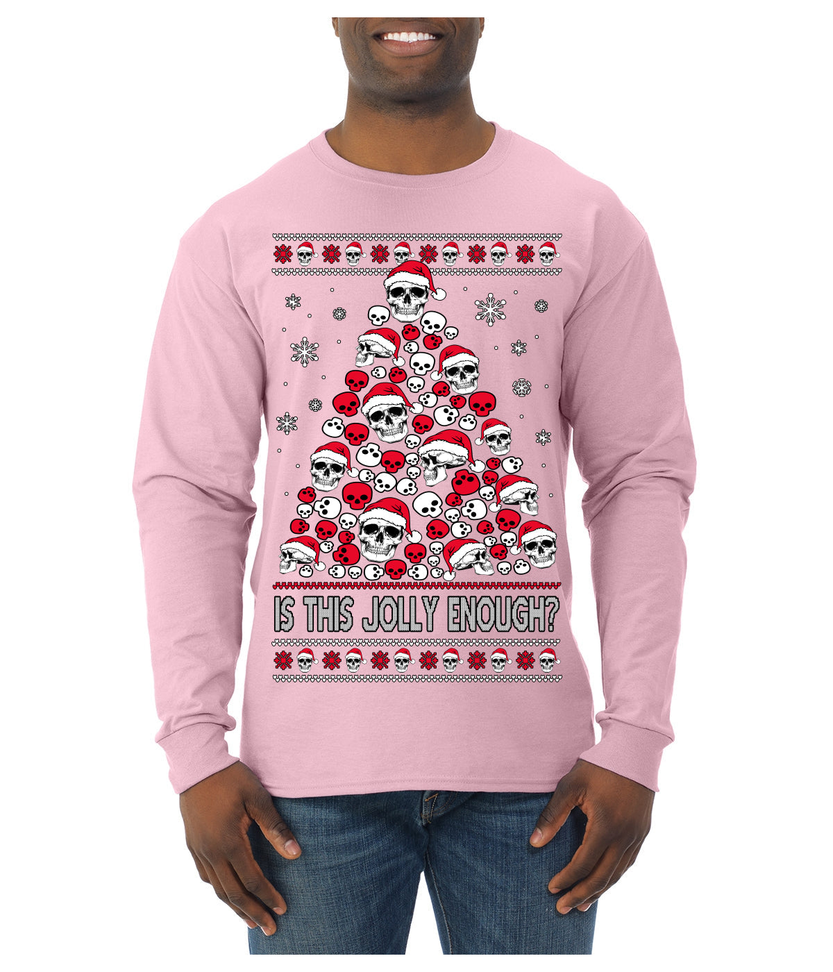 Is This Jolly Enough? Skeleton Skull Christmas Tree Ugly Christmas Sweater Mens Long Sleeve Shirt