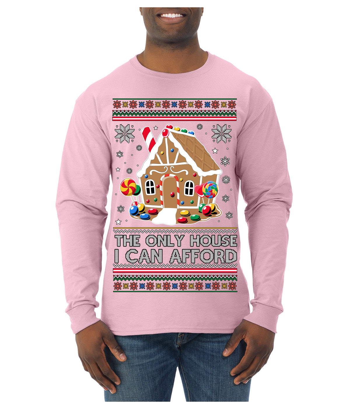 The Only House I Can Afford Funny Millennial Meme Ugly Christmas Sweater Mens Long Sleeve Shirt
