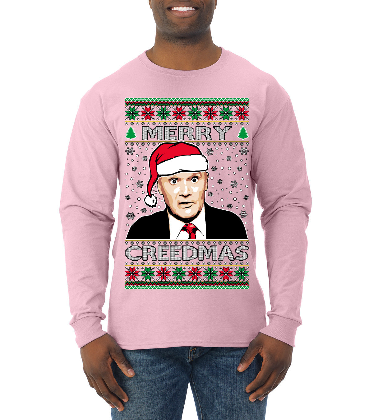 Merry Creedmas Office Humor TV  Ugly Christmas Sweater Mens Long Sleeve Shirt