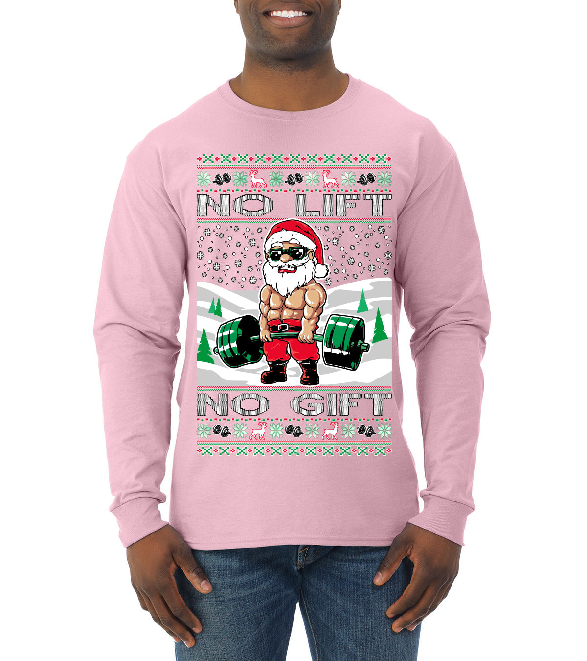 No Lift No Gift Fitness Workout Santa Ugly Christmas Sweater Mens Long Sleeve Shirt
