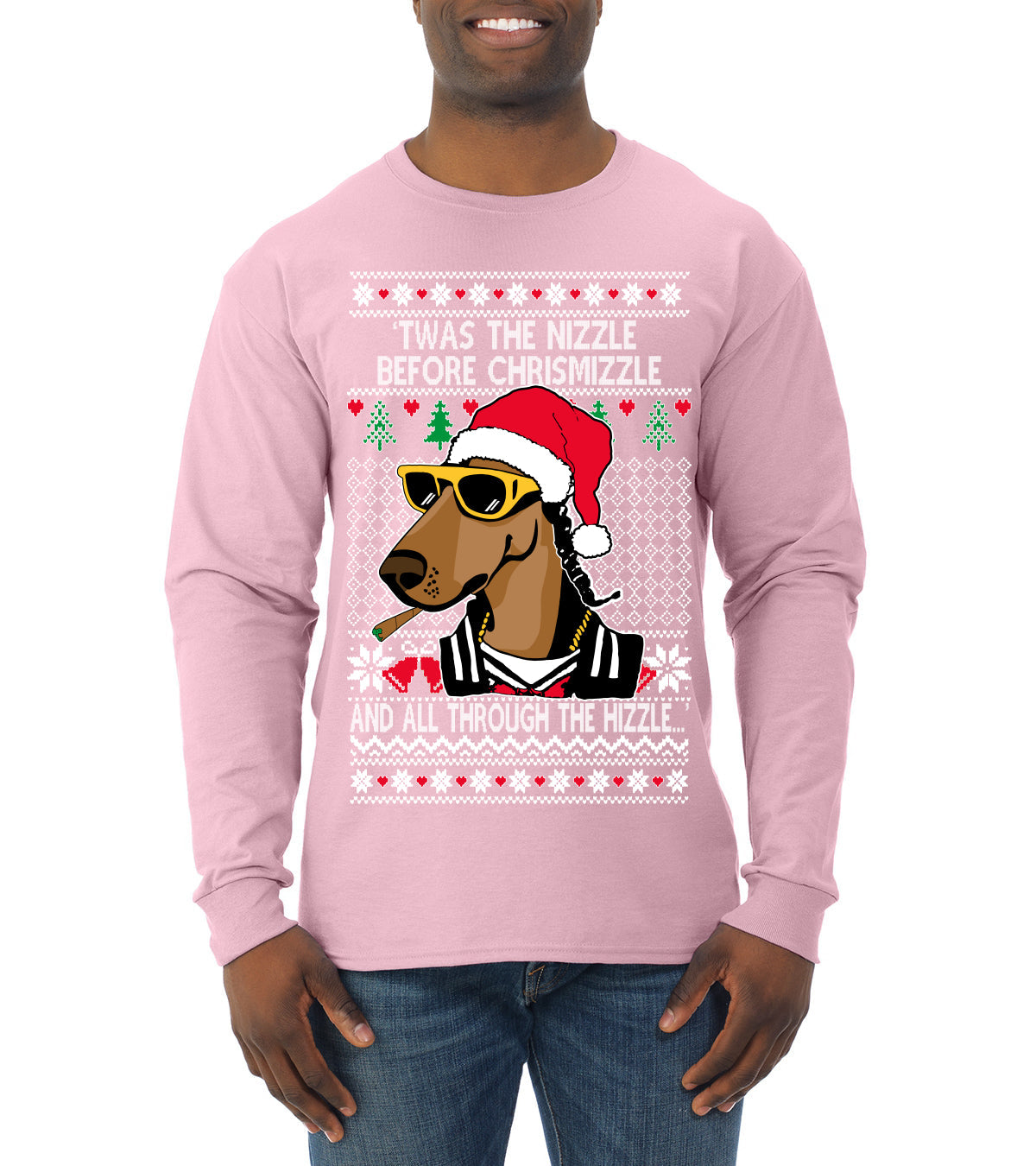 Twas The Nizzle Before Chrismizzle Gangster Dogg Rapper Ugly Christmas Sweater Mens Long Sleeve Shirt