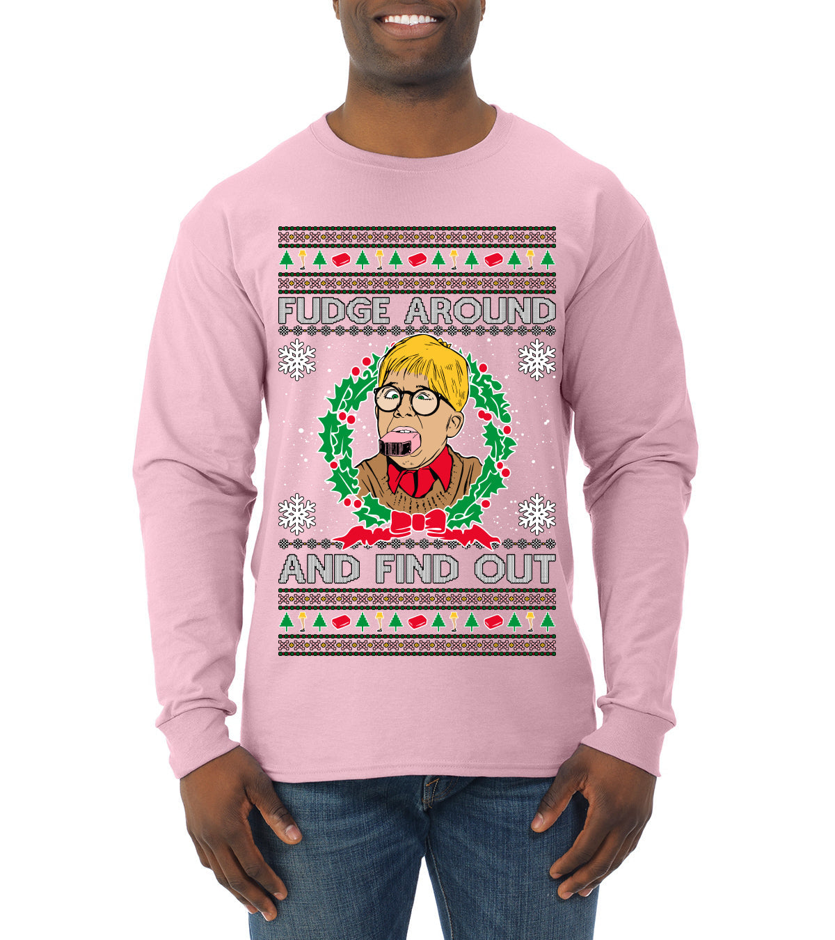 Fudge Around And Find Out Story Ugly Christmas Sweater Mens Long Sleeve Shirt