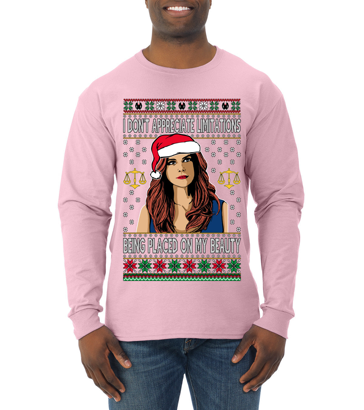 Don't Appreciate Limitations Being Placed Donna TV Show Parody Ugly Christmas Sweater Mens Long Sleeve Shirt