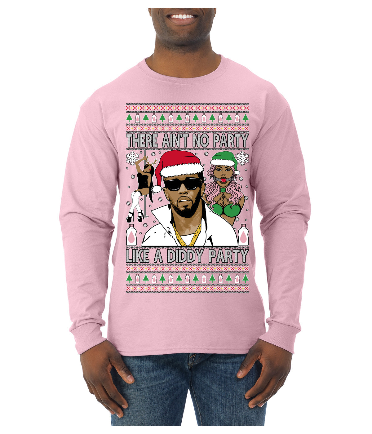 There Ain't No Party Like a Diddy Party Viral Music Meme Ugly Christmas Sweater Mens Long Sleeve Shirt