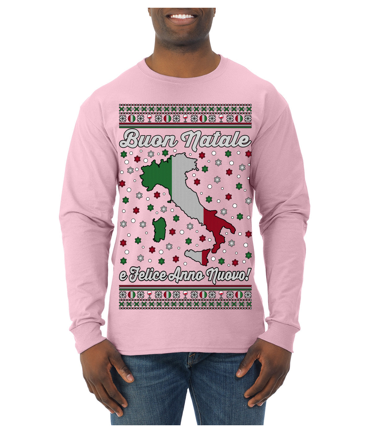 Buon Natale e Felice Anno Nuovo! Merry Christmas and Happy New Year Ugly Christmas Sweater Mens Long Sleeve Shirt