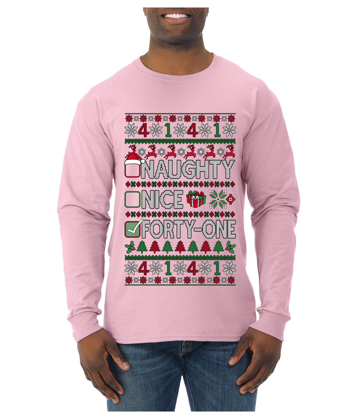 Naughty Nice 41, Ugly Christmas Unisex Sweater List, Extra Festive, Ugly Christmas Sweater Mens Long Sleeve Shirt