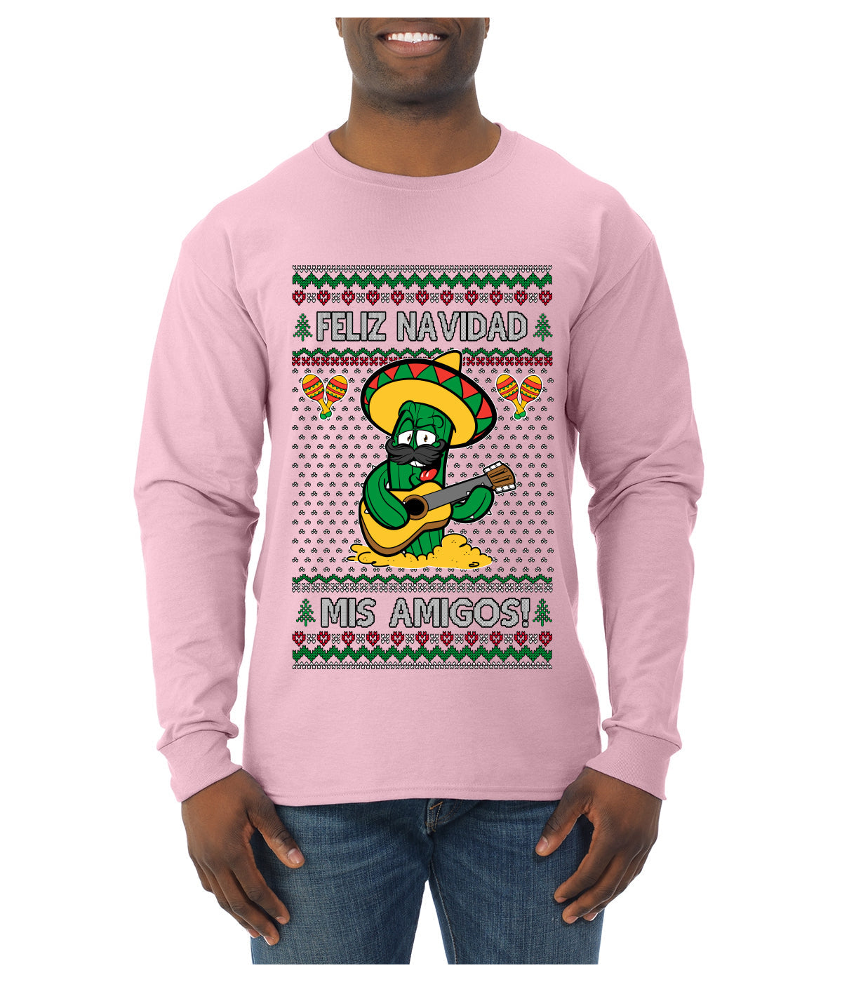 Feliz Navidad Mis Amigos!, Ugly Christmas Sweater Mens Long Sleeve Shirt