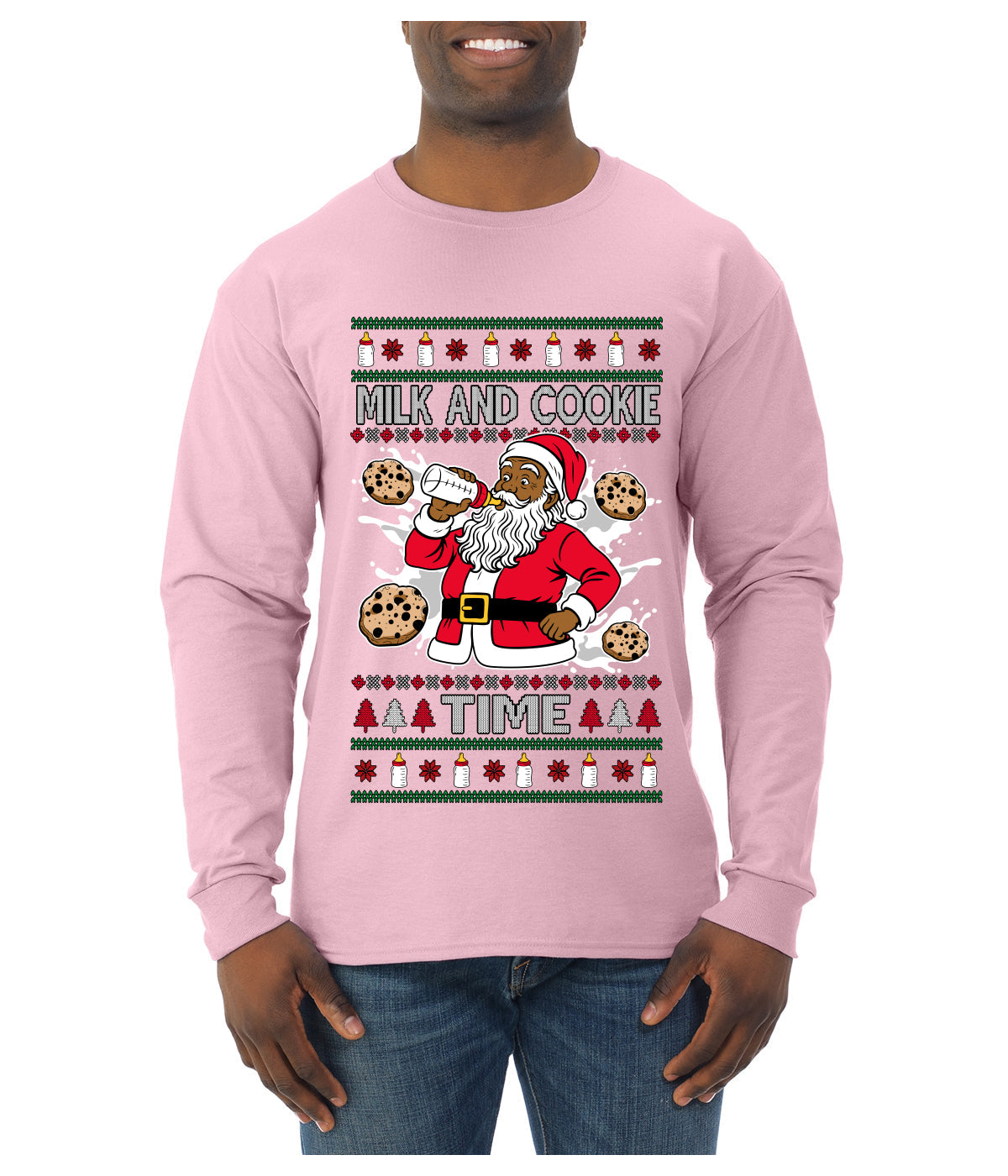 Milk And Cookie Time Christmas Sweater, Ugly Christmas Sweater Mens Long Sleeve Shirt