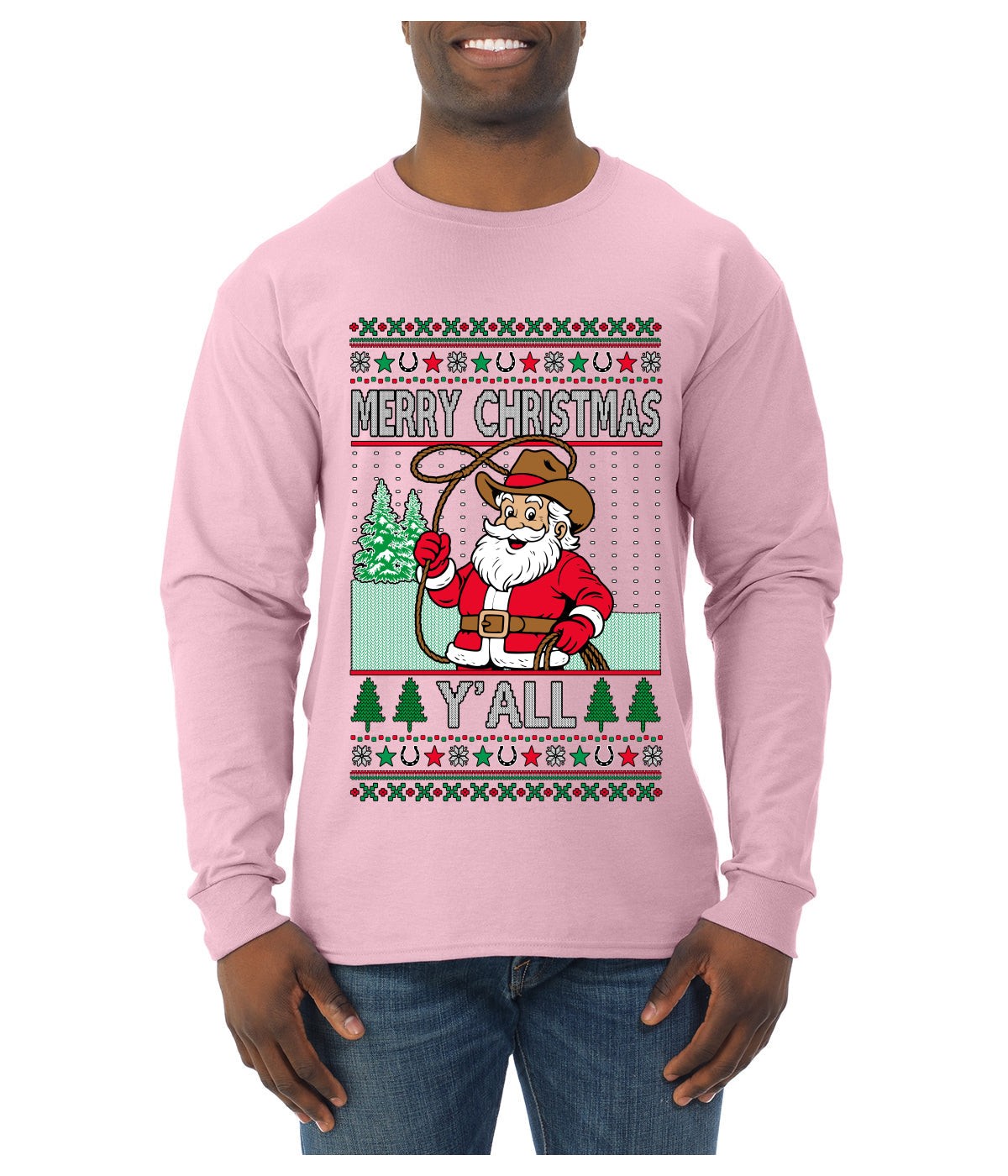 Merry Christmas Y'all Christmas Sweater, Ugly Christmas Sweater Mens Long Sleeve Shirt