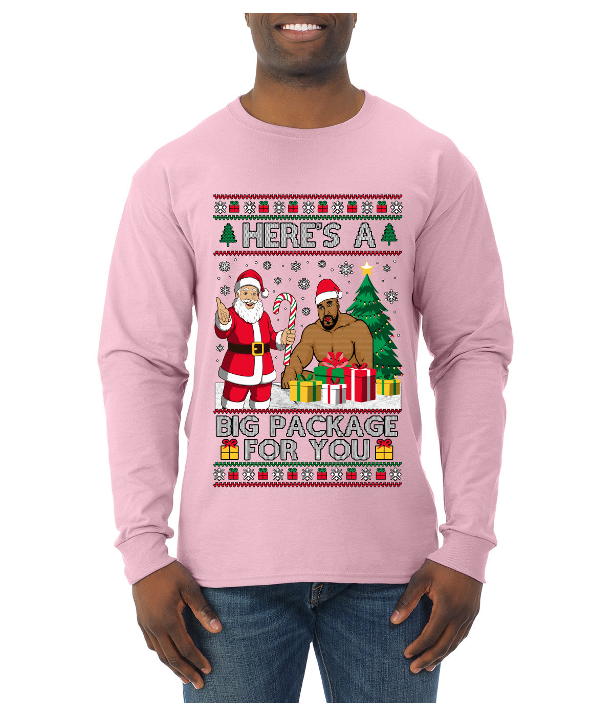 Here's A Big Package For You Santa Christmas Sweater, Ugly Christmas Sweater Mens Long Sleeve Shirt