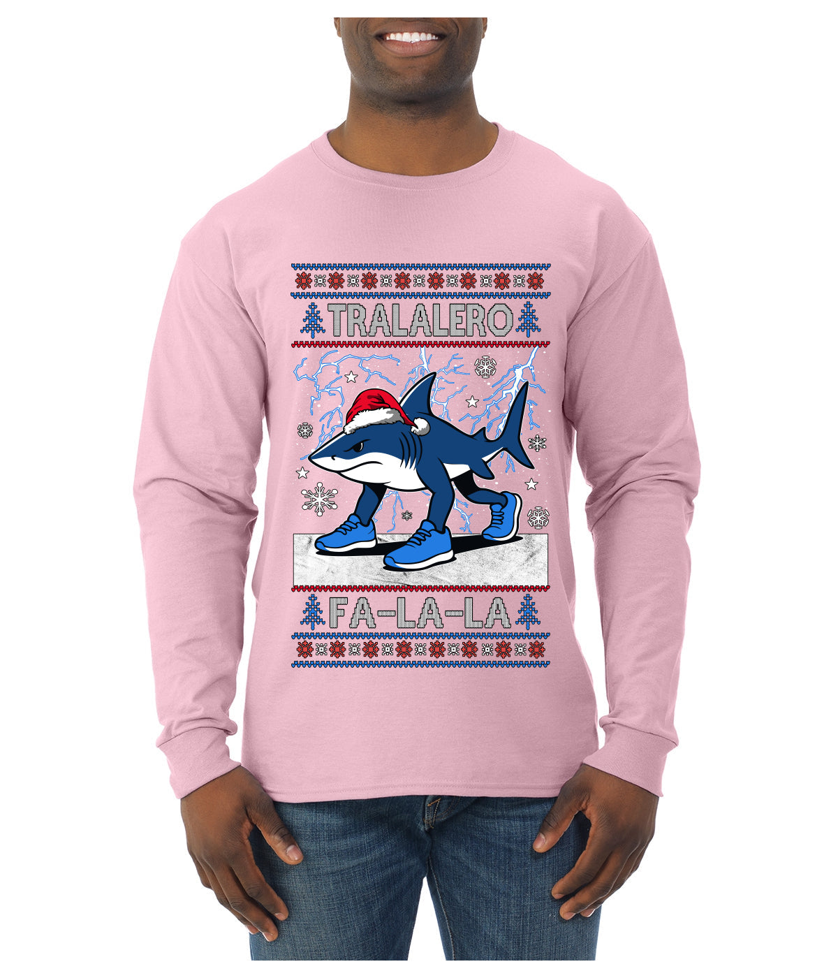 Tralalero Fa La La Brainrot, Ugly Christmas Sweater Mens Long Sleeve Shirt