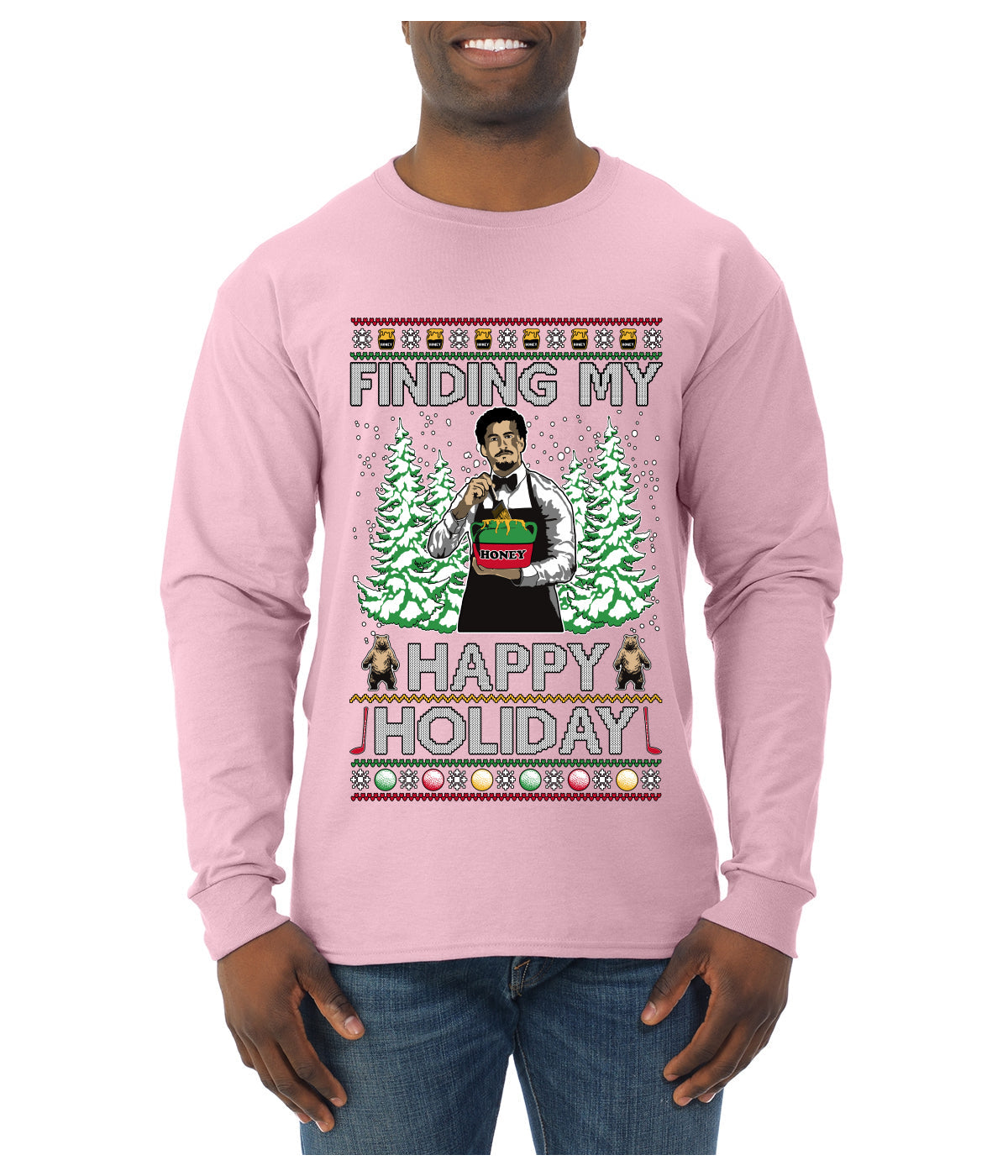 Finding My Happy Holiday, Ugly Christmas Sweater Mens Long Sleeve Shirt