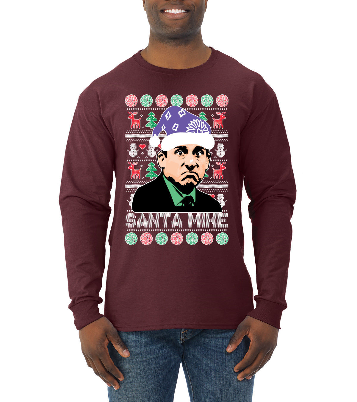 Santa Mike Michael Scott The Office Ugly Christmas Sweater Mens Long Sleeve Shirt