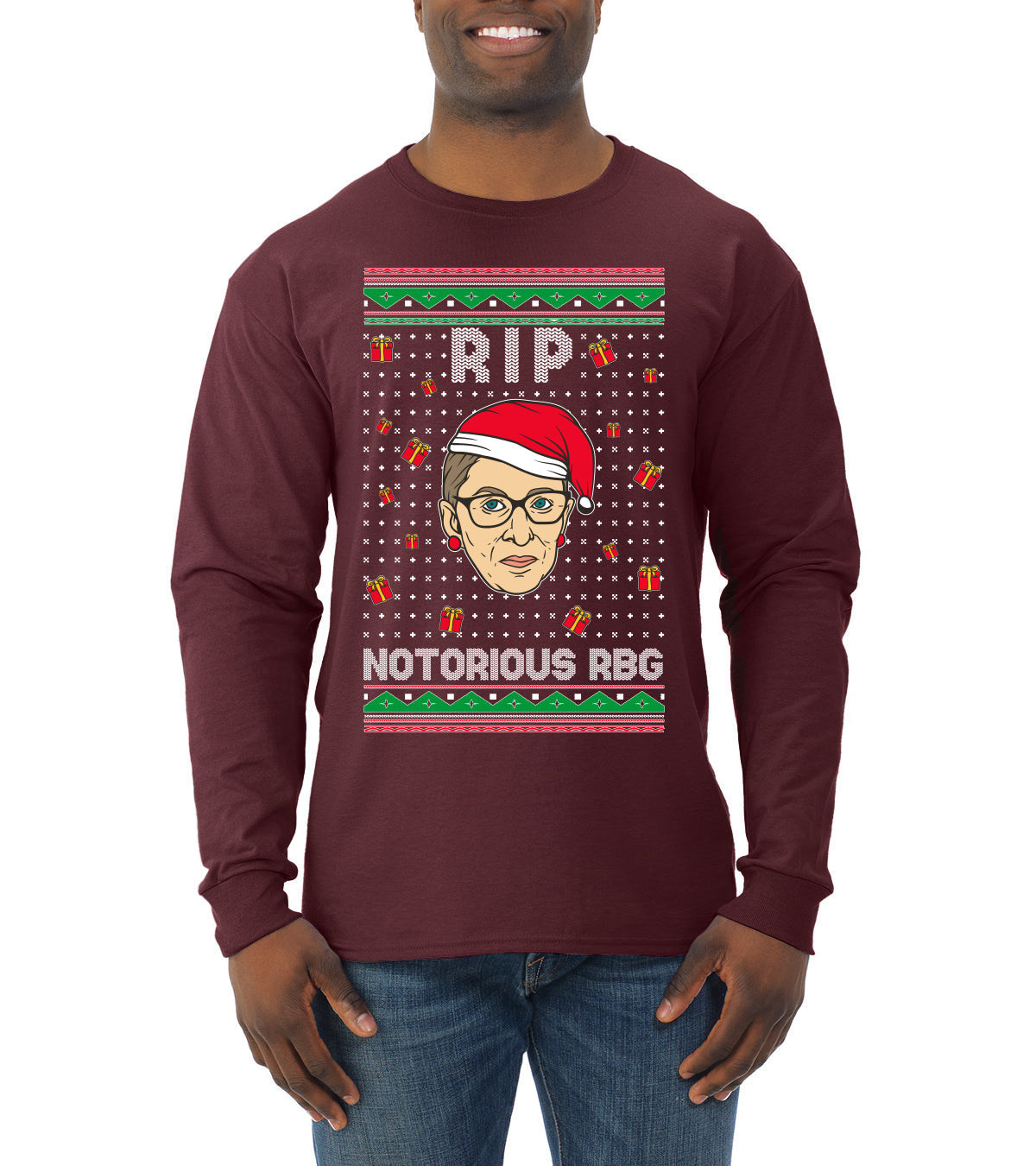 RIP Notorious RBG Ruth Bader Ginsburg Ugly Christmas Sweater Mens Long Sleeve Shirt