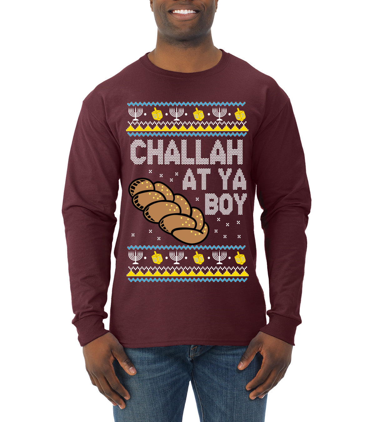 Challah At Ya Boy Ugly Christmas Sweater Mens Long Sleeve Shirt