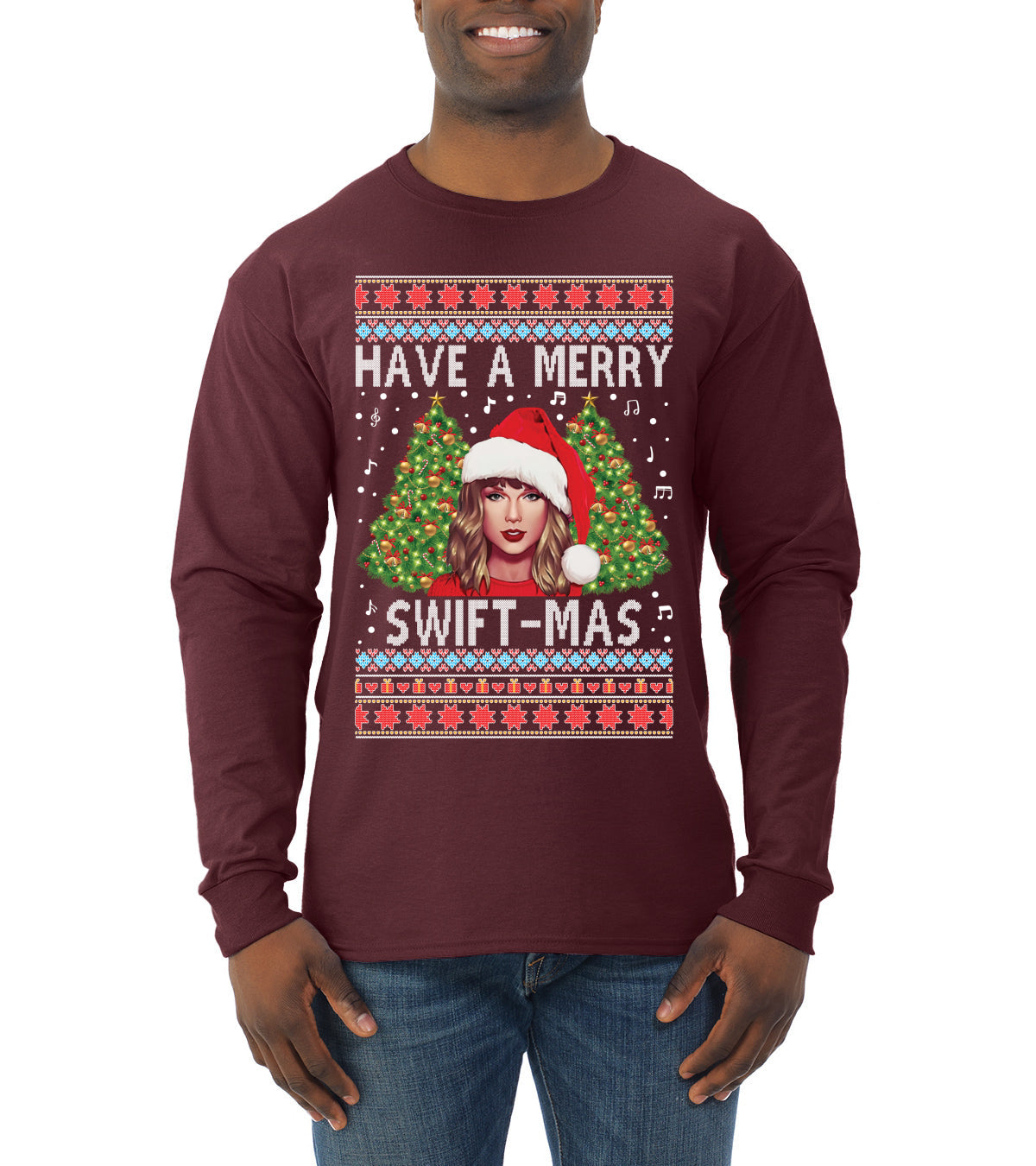 Merry Swiftmas Ugly Christmas Sweater Mens Long Sleeve Shirt