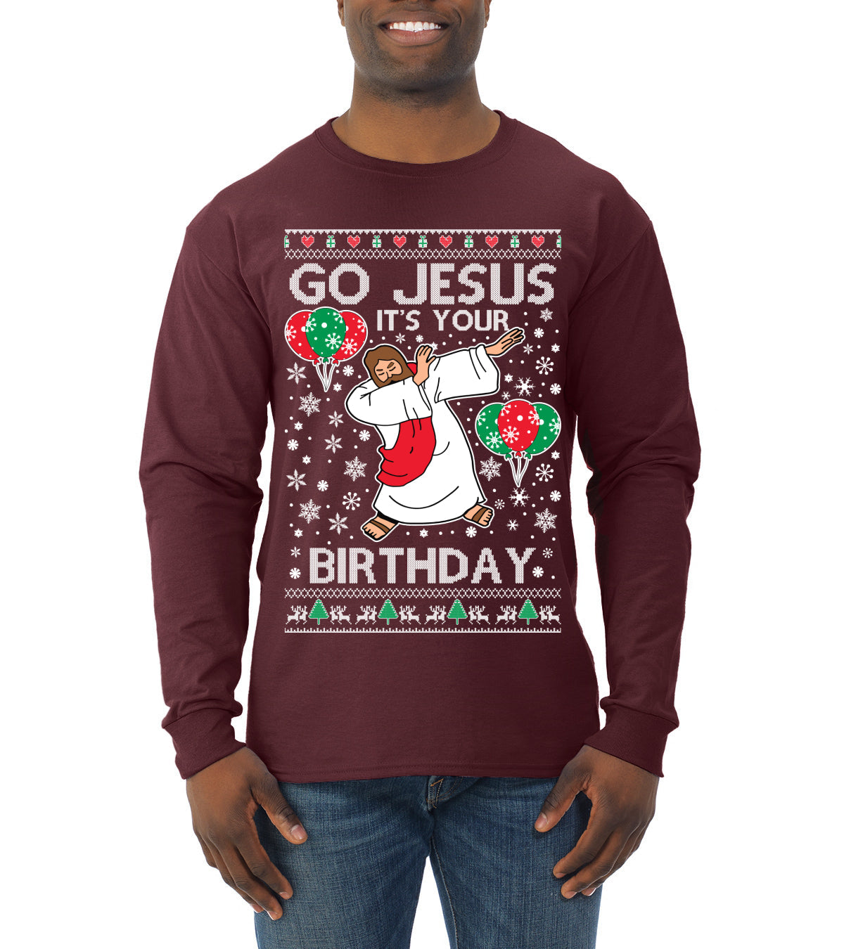 Go Jesus It's Your Birthday Ugly Christmas Sweater Mens Long Sleeve Shirt