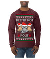 Better Not Pout, Cute Sad Santa Cats | Funny Ugly Christmas Sweater Mens Long Sleeve Shirt