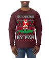Best Christmas By Par Funny Santa Golfing Pun Sports Golf Ugly Christmas Sweater Mens Long Sleeve Shirt