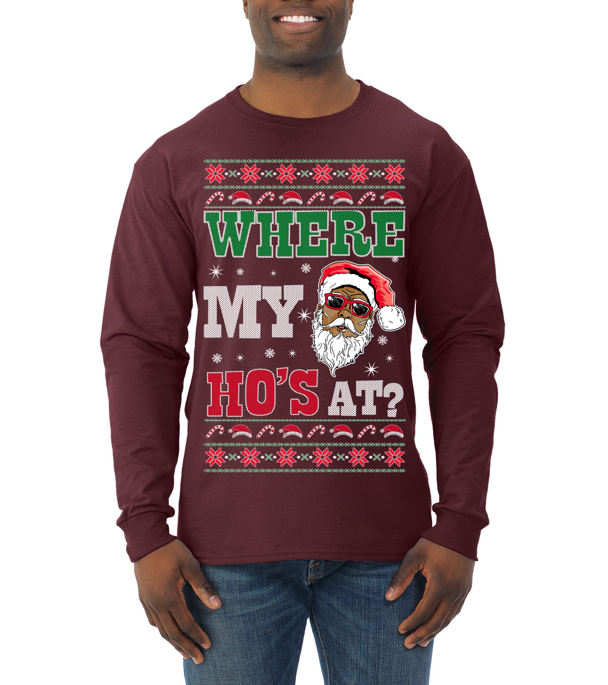 Where My Ho's At? Ugly Christmas Sweater Mens Long Sleeve Shirt