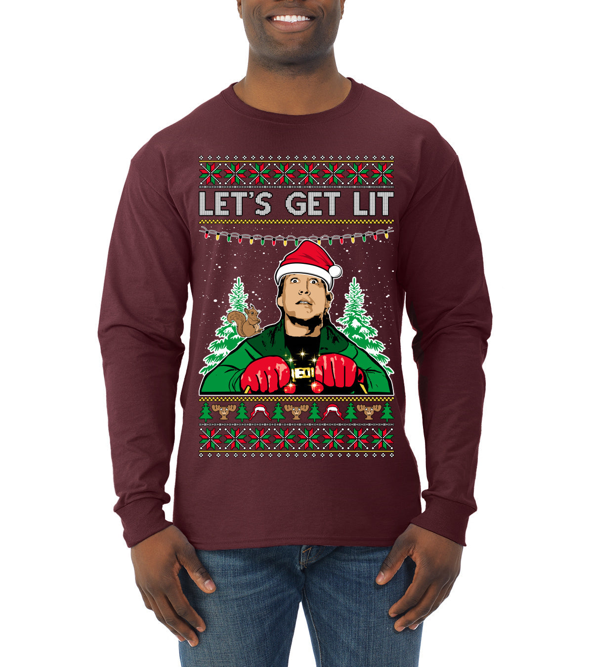 Let's Get Lit Clark Vacation Ugly Christmas Sweater Mens Long Sleeve Shirt