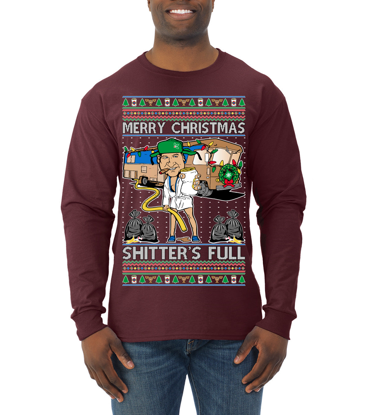 Merry Christmas Shitter's Full Ugly Christmas Sweater Mens Long Sleeve Shirt